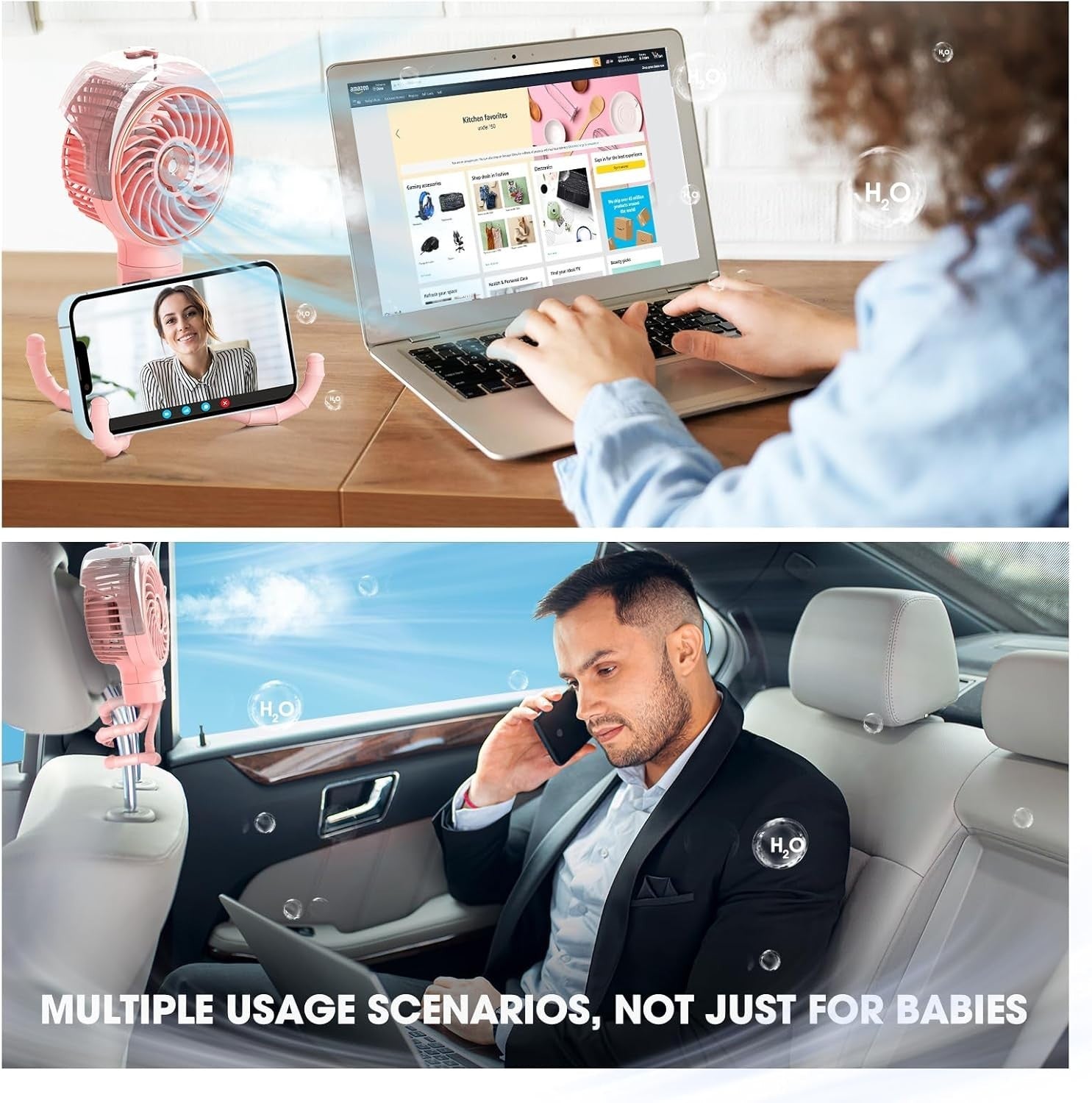 Stroller Clip Fan – Portable 5000mAh Rechargeable Misting Fan w/ Tripod & Clip