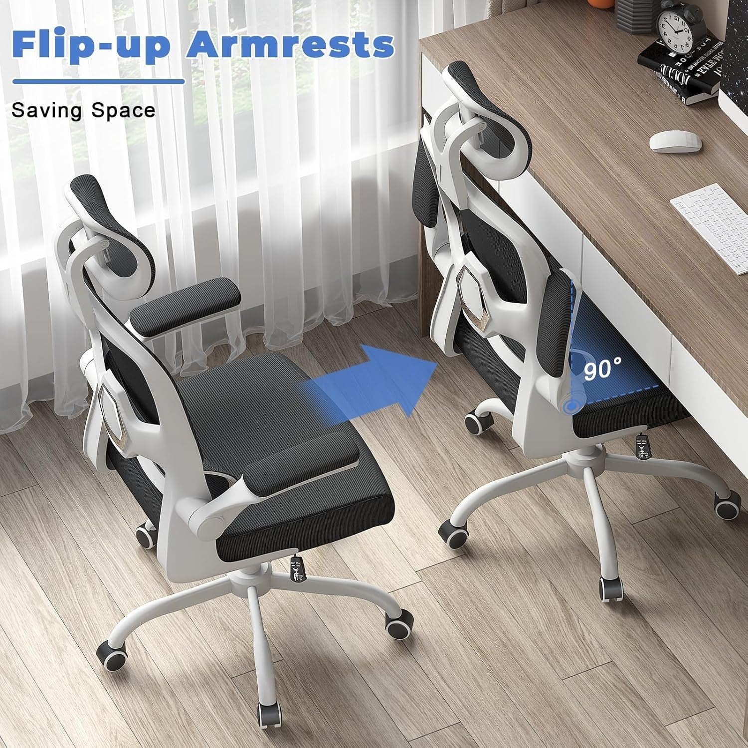 Ergonomic Mesh Office Chair Tall Back Adjustable Headrest Armrests Swivel Home D