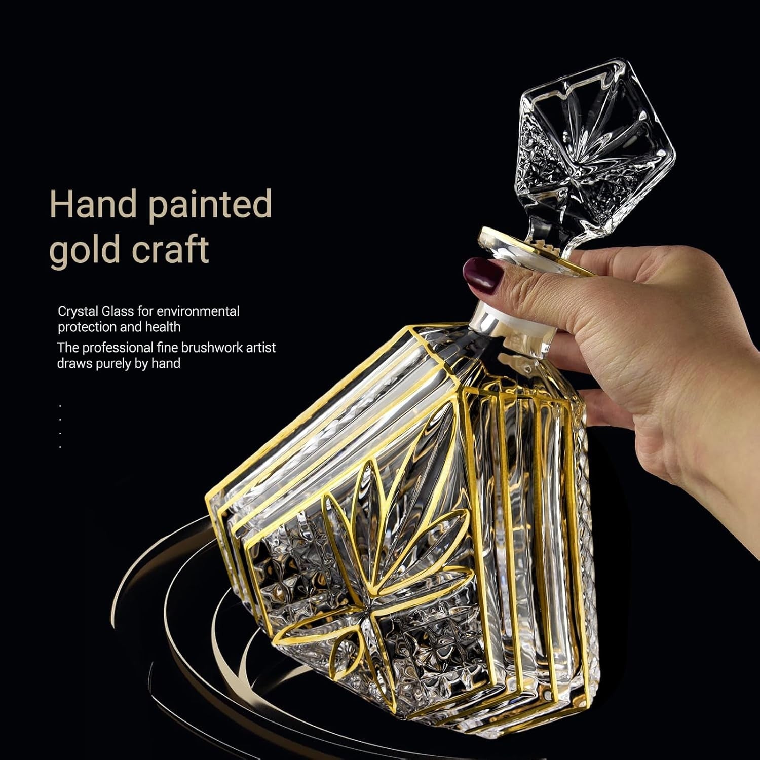 Gold Crystal Whiskey Decanter Set 600ml with 2 Glasses – Luxury Gift for Men