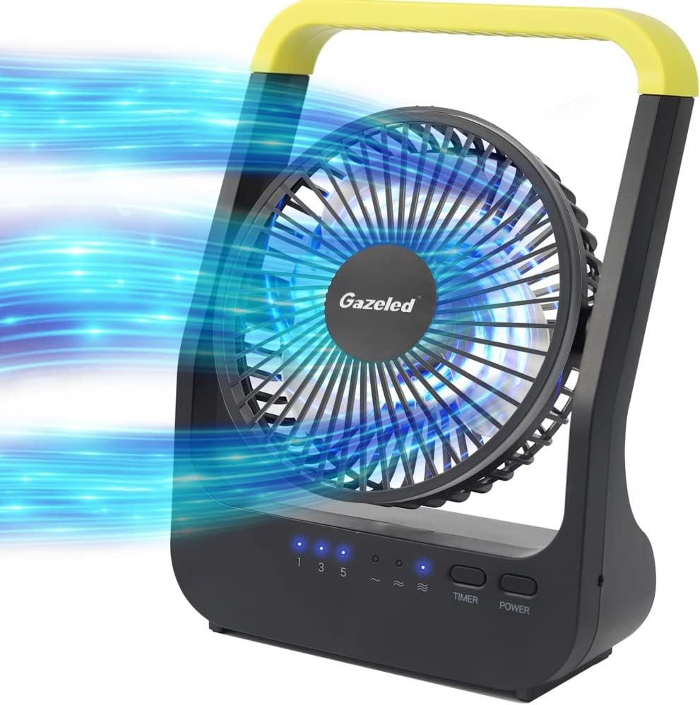 5-Inch Portable Battery Fan – Quiet 3-Speed Desk Cooling w/ Timer & USB Power