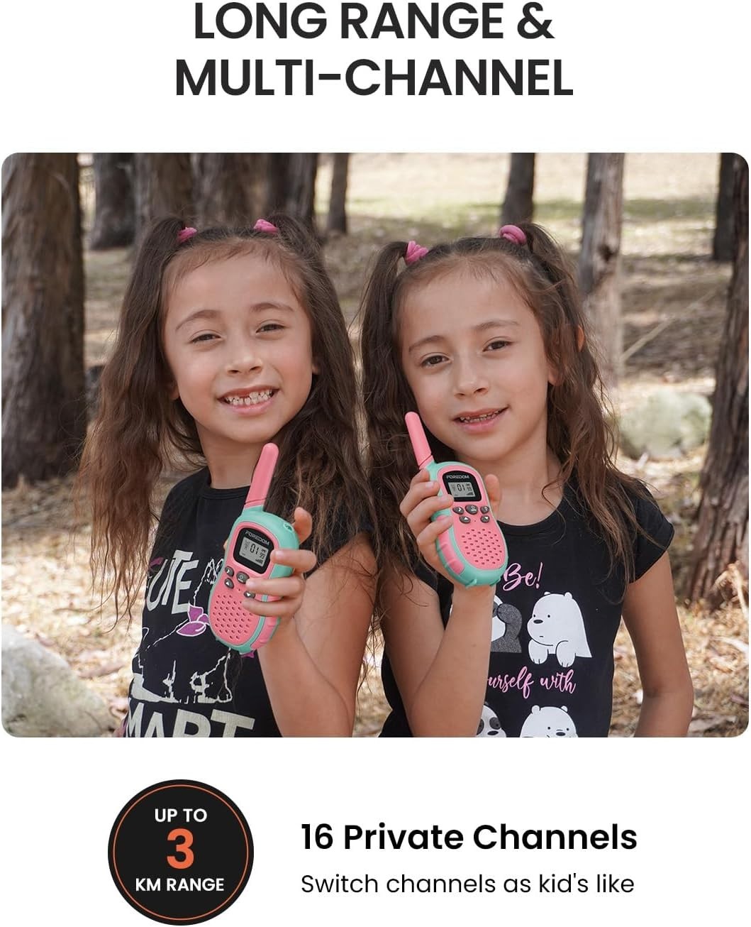Kids Walkie Talkies 2 Pack Long Range VOX 2 Way Radio Flashlight Pink