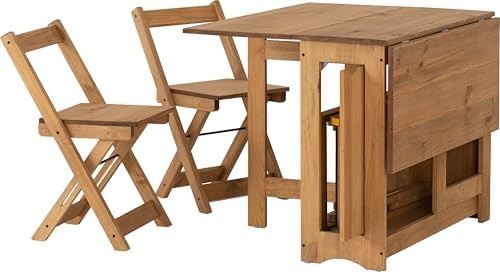 Space-Saving Butterfly Dining Set 4 Chairs Waxed Pine Rustic