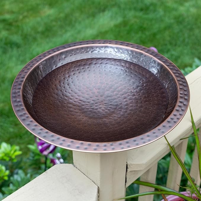 14" Hammered Copper Bird Bath Bowl – Outdoor Garden Feeder for 4x4 Post