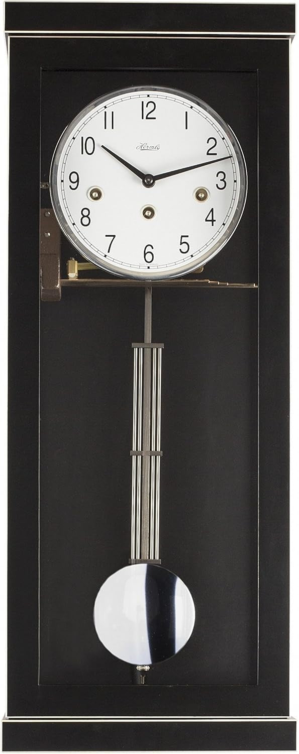 Modern Black Wooden Pendulum Wall Clock Silent Mechanical Chime 57cm