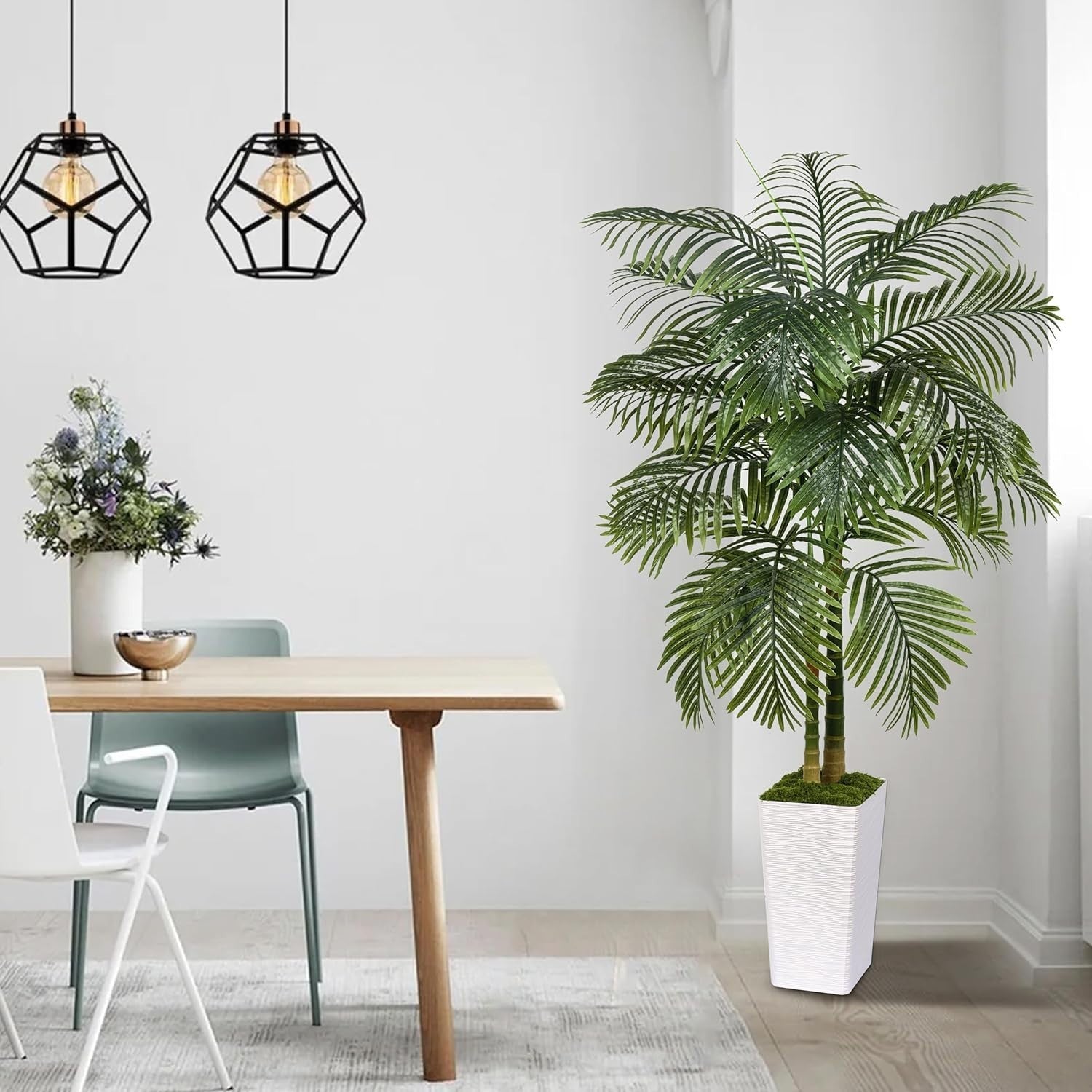 5ft Tall Artificial Tropical Palm Tree in White Planter Indoor Outdoor Decor