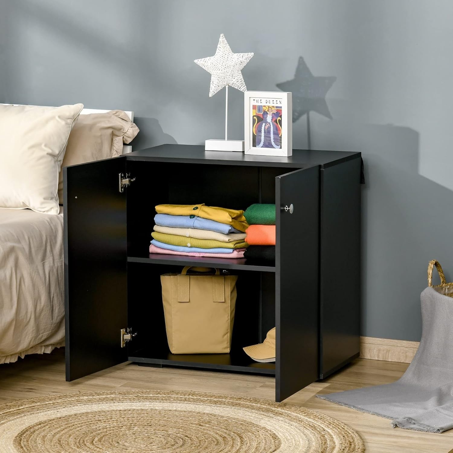 Modern Black Wooden Storage Cabinet 2 Door Sideboard Cupboard Bookcase