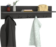 Wall Mounted Coat Rack 80cm Shelf 5 Hooks Floating Storage Rail Anthracite
