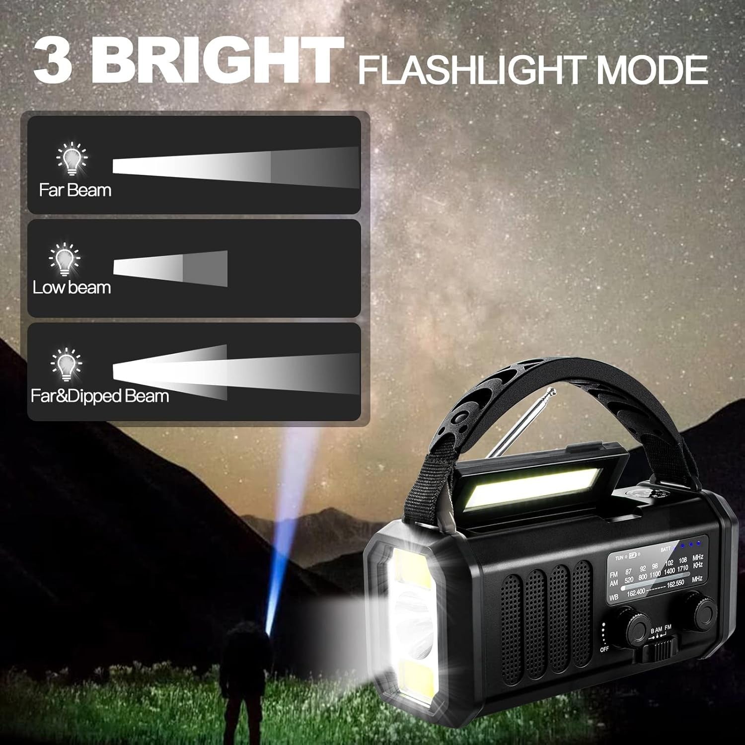 10000mAh Emergency Weather Radio Solar Crank Power Bank Flashlight