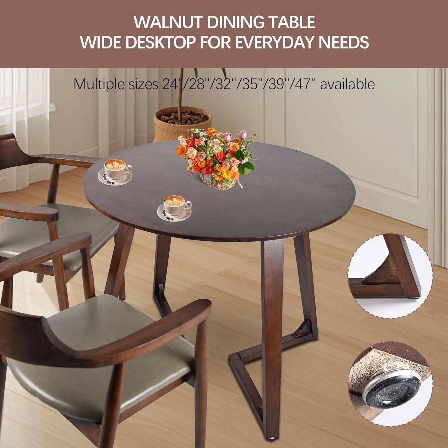 80cm Solid Wood Round Dining Table – Mid-Century Space-Saving Kitchen
