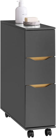 Slim Bathroom Storage Cabinet on Wheels 3 Drawers Dark Grey 20x60x70cm