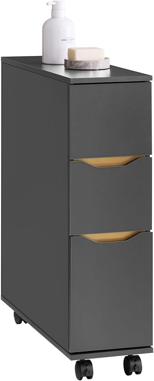 Slim Bathroom Storage Cabinet on Wheels 3 Drawers Dark Grey 20x60x70cm