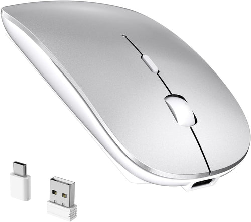 Slim Rechargeable Wireless Mouse USB-C USB-A Silent Click Laptop PC Mac