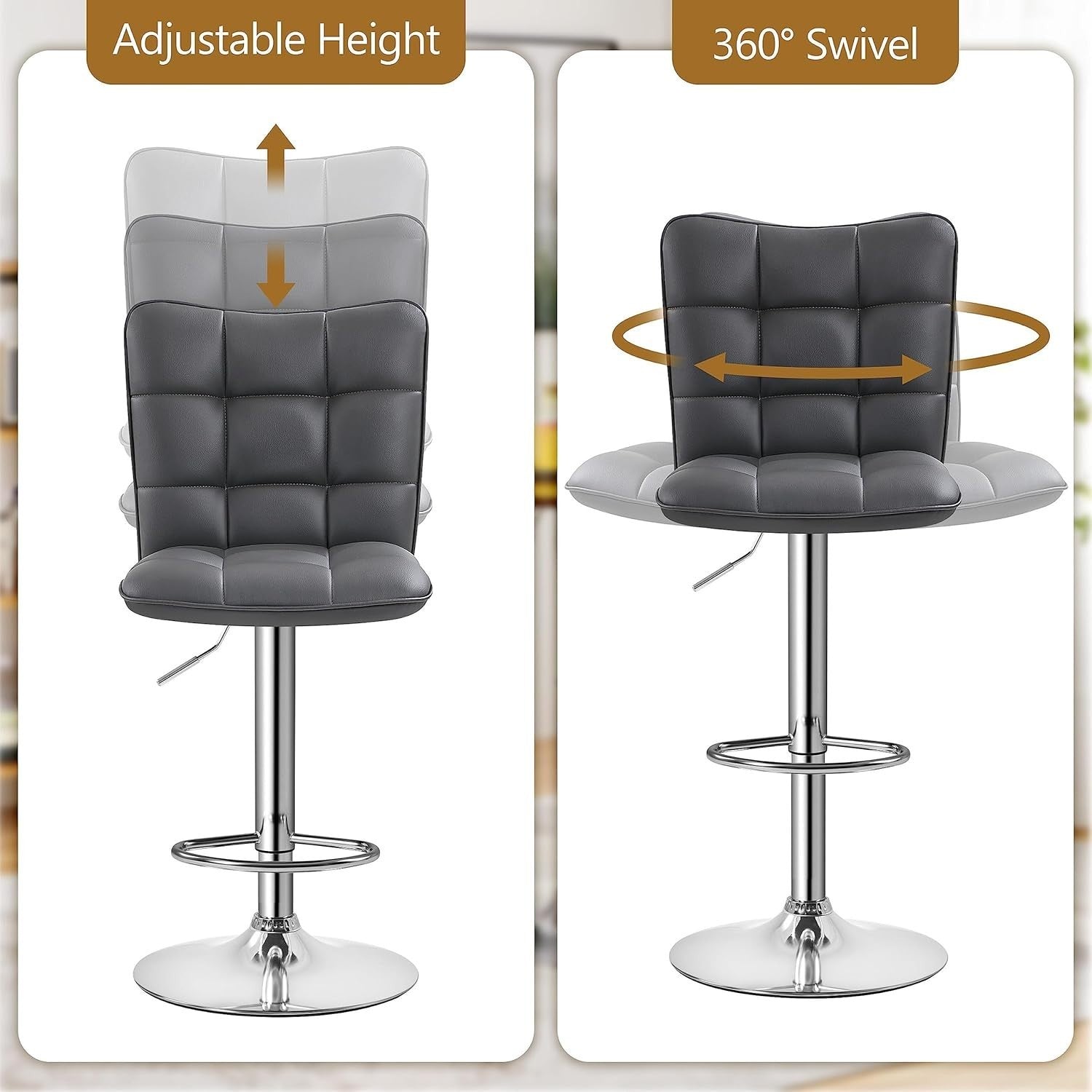 Adjustable Swivel Bar Stools Set of 2 Faux Leather Counter Chairs