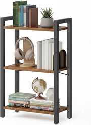 3-Tier Industrial Bookshelf – Rustic Brown & Black Metal Storage Shelf Unit