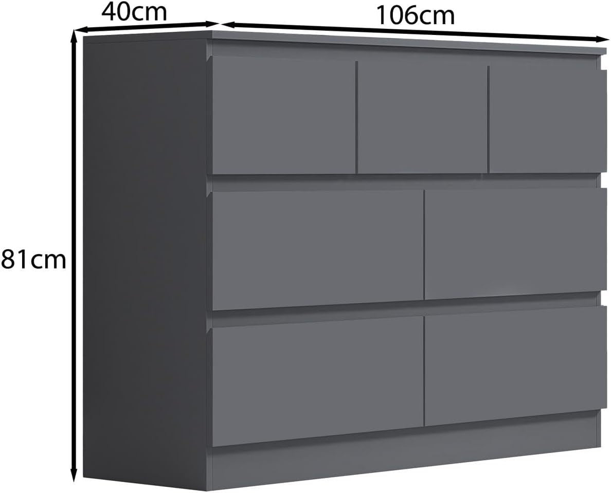 Matt Dark Grey 7 Drawer Chest Modern Storage Unit Bedroom Office