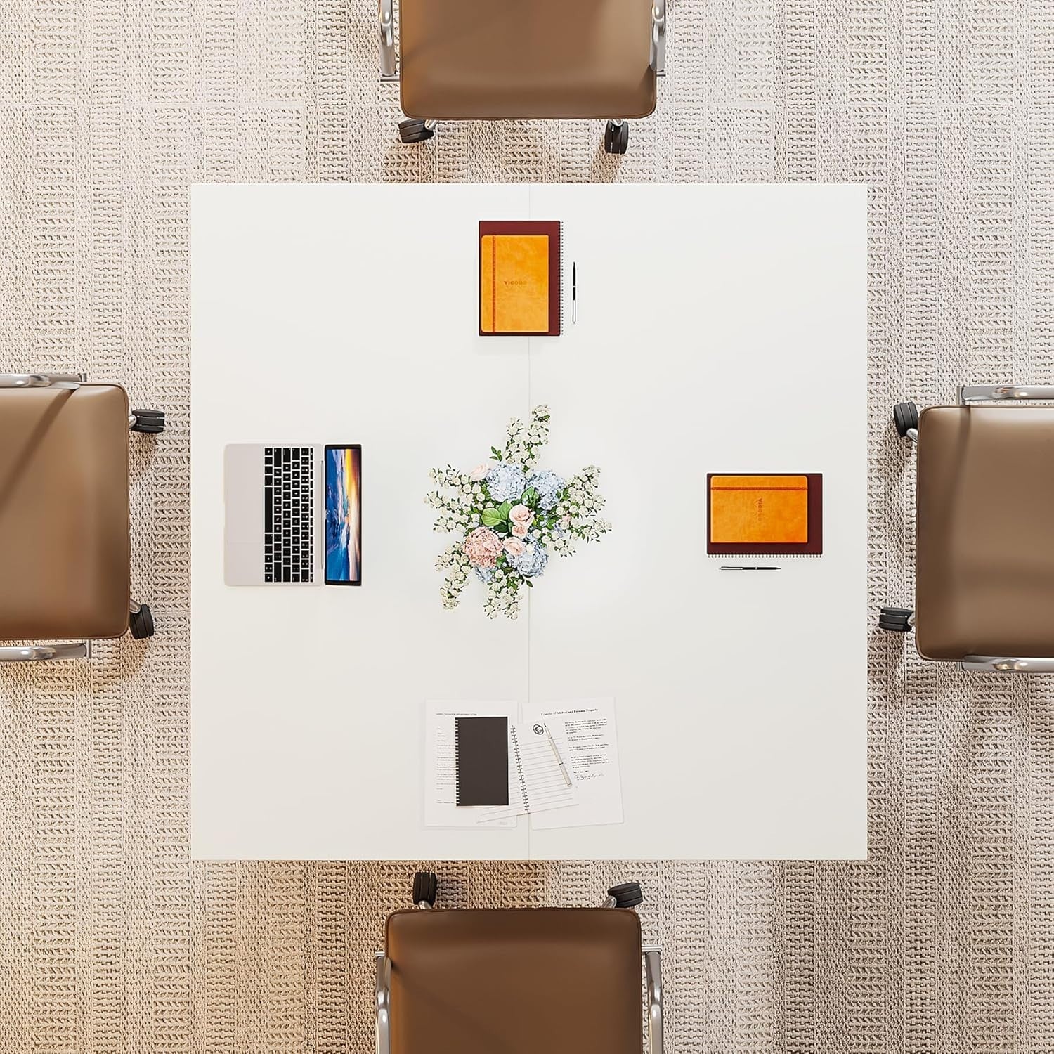 White 90cm Square Conference Table – Modern Small Meeting Table for 4