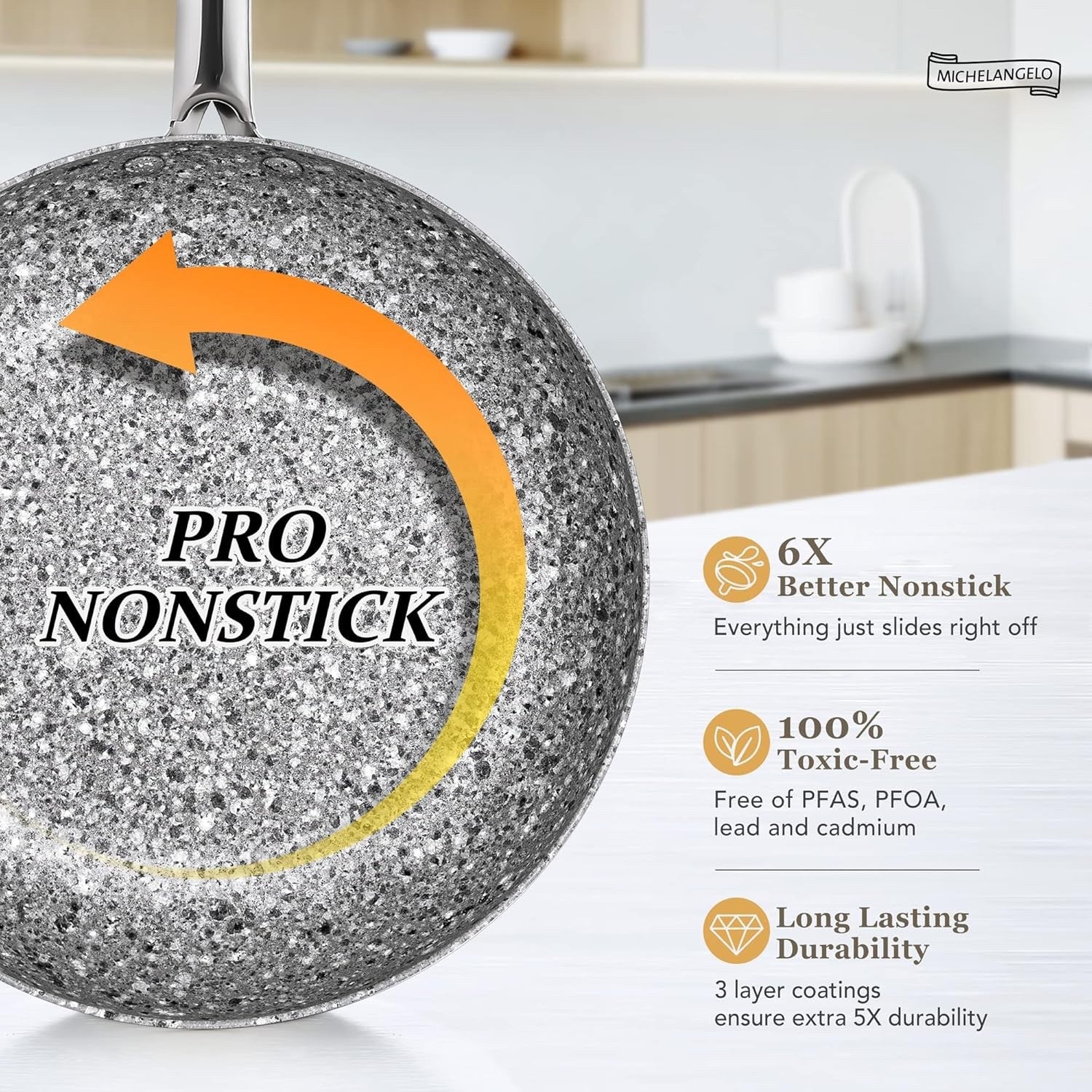 10Pcs Grey Granite Non Stick Cookware Set with Lids Induction Safe Pots & Pans