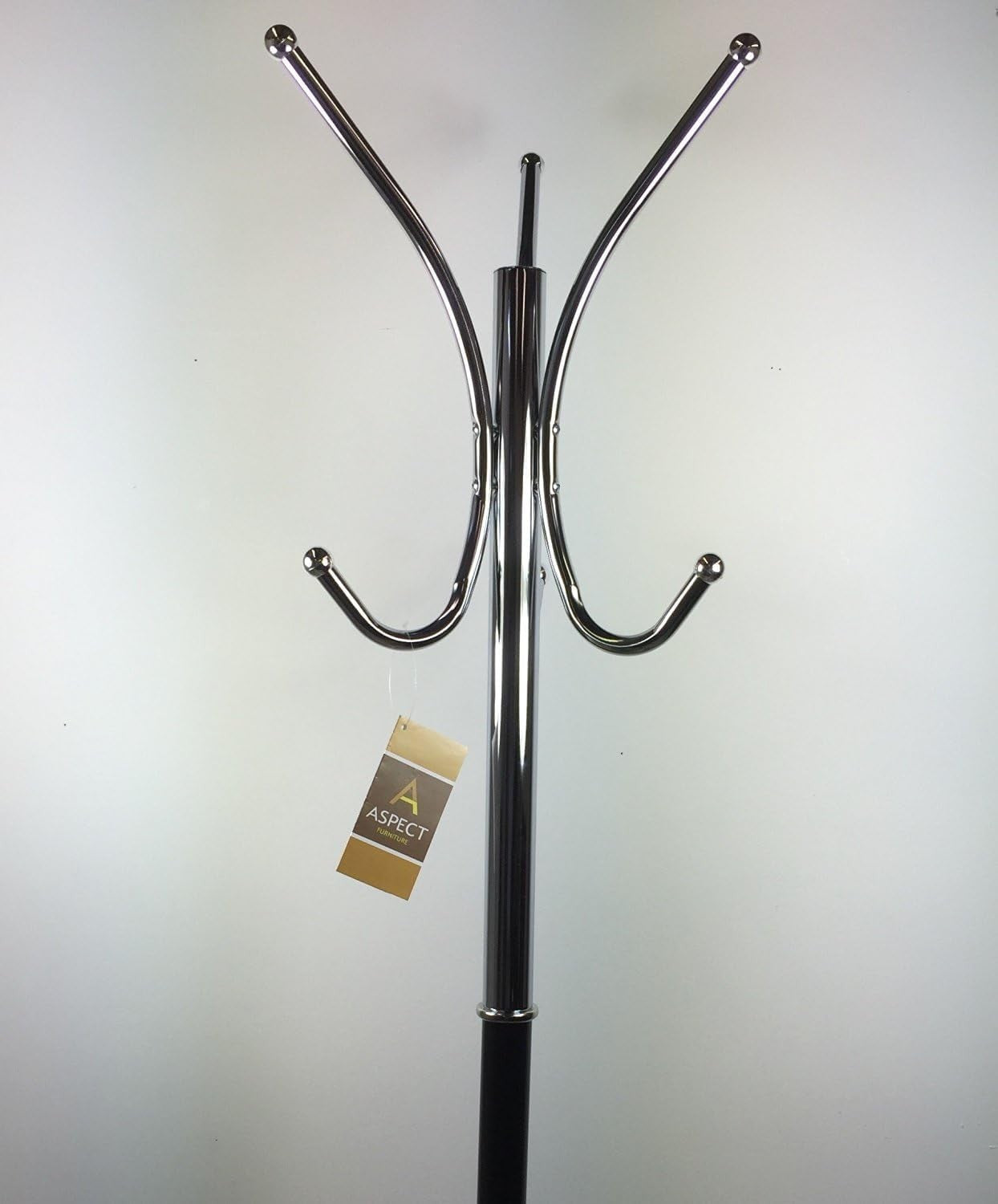 Chrome & Black Metal Coat Rack | Free Standing Hall Tree with Umbrella Base