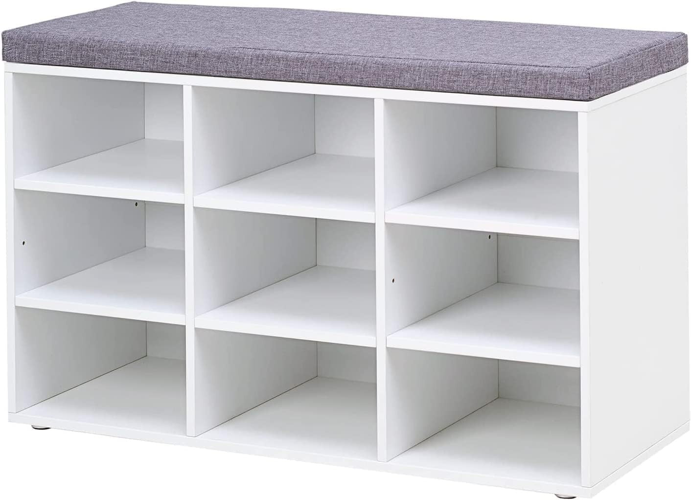 Shoe Bench with Cushion Storage Seat, 9 Compartment Hallway Unit, White