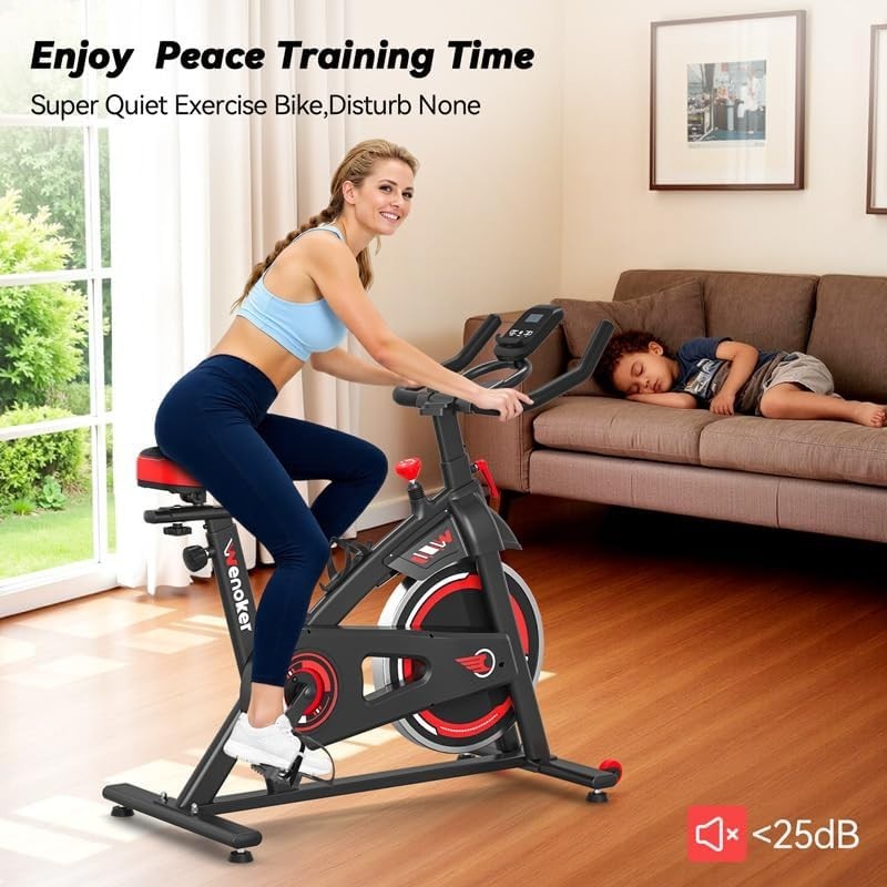 Quiet Magnetic Spin Bike w/ APP, LCD Monitor, Tablet Holder & 350lb Capacity