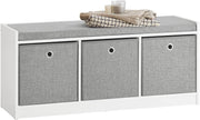 Modern Storage Bench with 3 Fabric Baskets & Cushion | Shoe Rack Cabinet