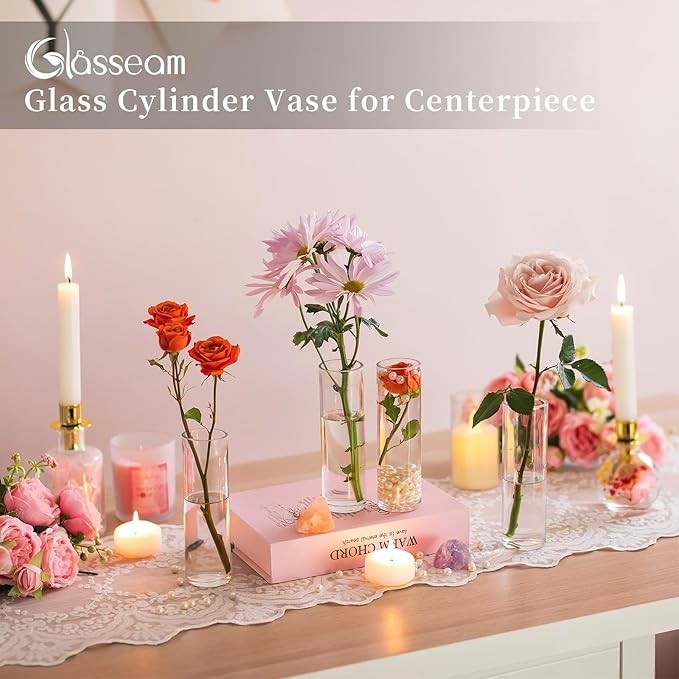 24 Clear Glass Cylinder Bud Vases Wedding Table Centerpiece Set