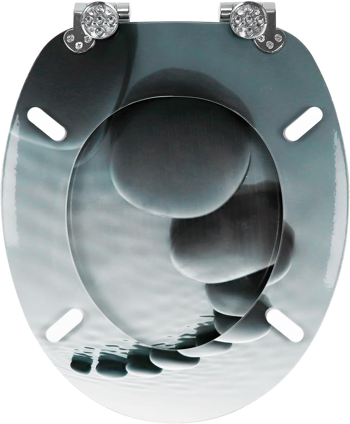 Patterned MDF Wooden Soft Close Toilet Seat Heavy Duty O Shape 43.5x37.5cm