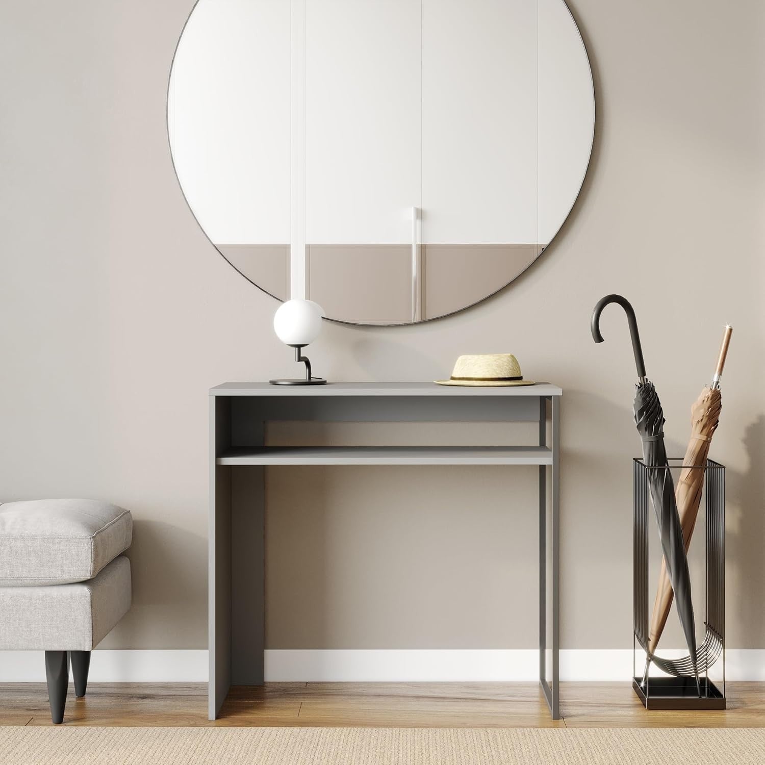 Grey 80cm Wooden Console Table with Storage Shelf for Hallway & Living Room
