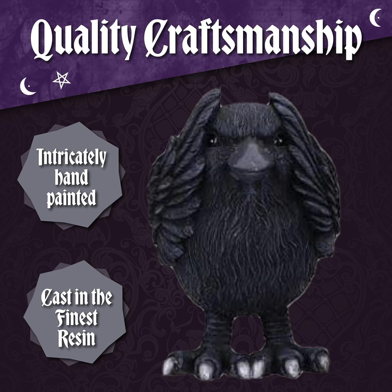 Three Wise Raven Figurines Resin 8.7cm Gothic Ornament Set Home Decor Gift