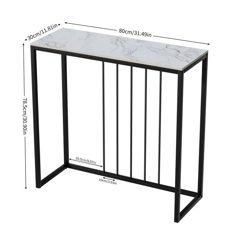80cm Marble Console Table Slim Entryway Hallway Accent Desk Metal Frame