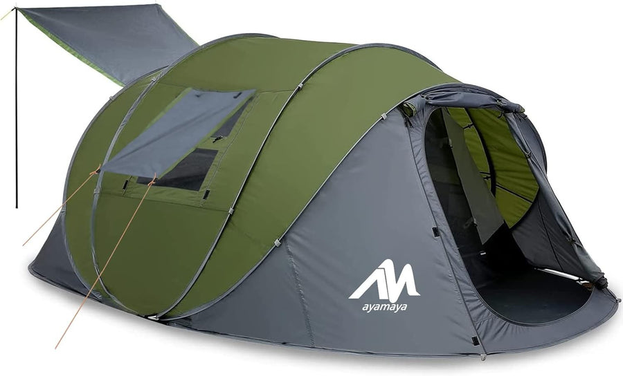 4-6 Man Pop Up Camping Tent Green 4 Season Waterproof