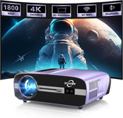 Smart 4K Projector 1800 ANSI Lumens WiFi 6 Android TV HDR Bluetooth Zoom