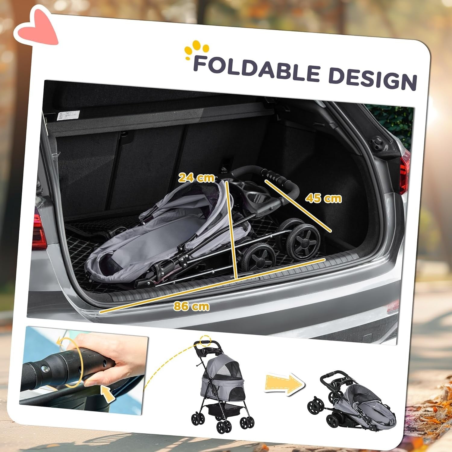 Pet Travel Stroller Dog Pushchair 4 Wheel Foldable Safety Leash Cup
