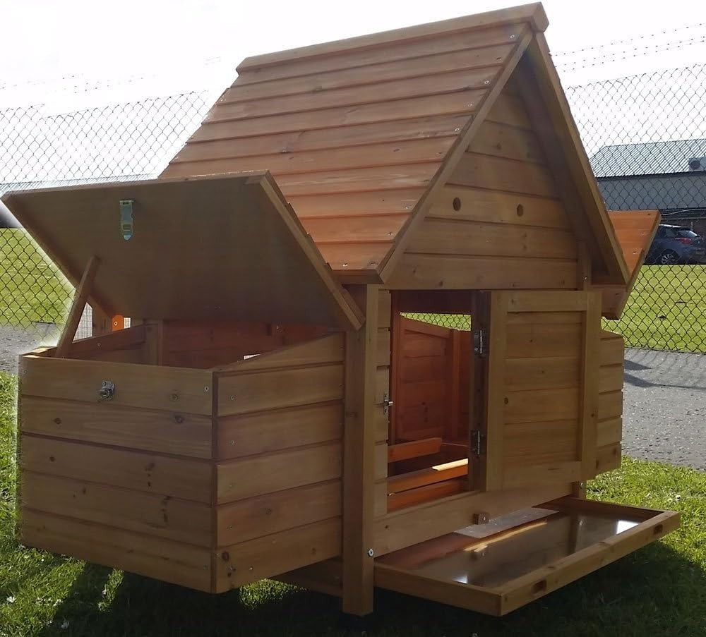 Wooden Chicken Coop 4 Nesting Boxes Easy Clean Tray Secure Hen House