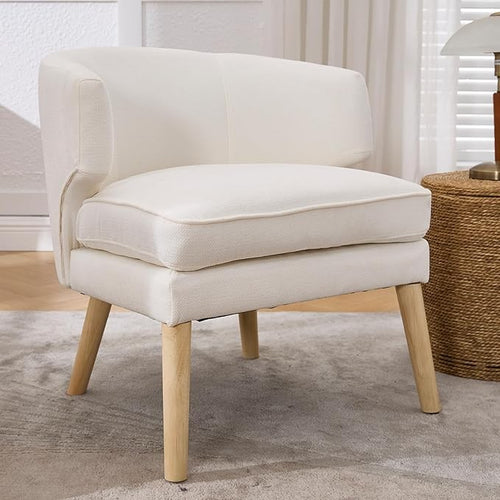 Modern Beige Tub Chair Chenille Accent Single Sofa Solid Wood Legs
