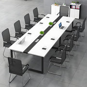 200x100cm White/Black Conference Table w/ Cable Ports & Adjustable Feet