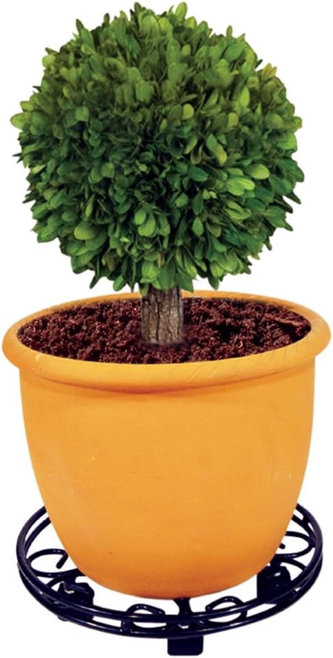 Set of 2 Heavy Duty Round Plant Pot Caddy with Wheels Black Metal Plant Stand