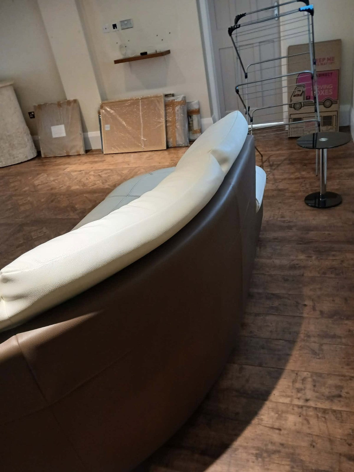 Cream/Brown Leather Corner Sofa (PTP)