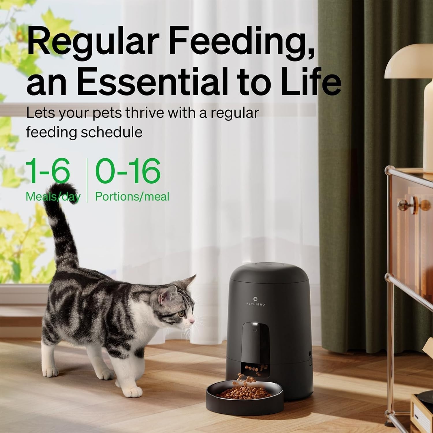 Automatic Cat Feeder Timer 180 Day Battery Life 6 Meal Food Dispenser