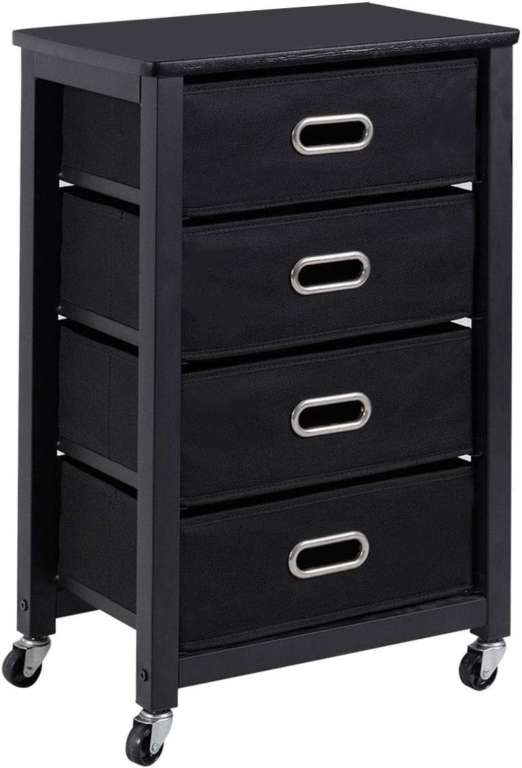 Black Rolling File Cabinet 4 Drawer Under Desk Printer Stand Storage