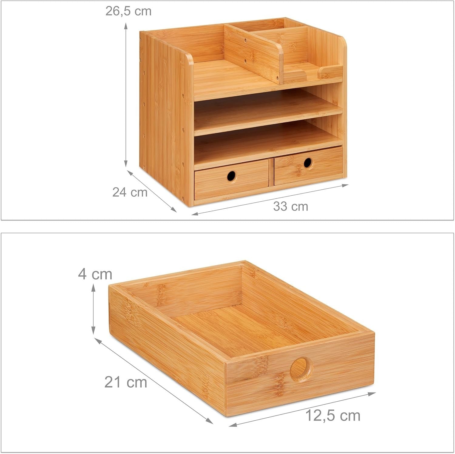 Bamboo Desk Organizer with 2 Drawers & 5 Compartments 33x24x26.5cm