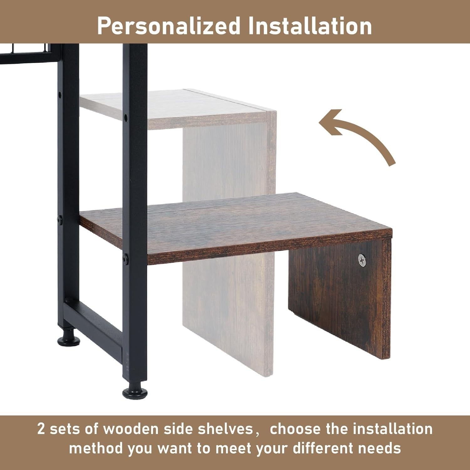 2-Tier Rustic Wood Metal Desktop Bookshelf Hutch Organizer Rack 105cm