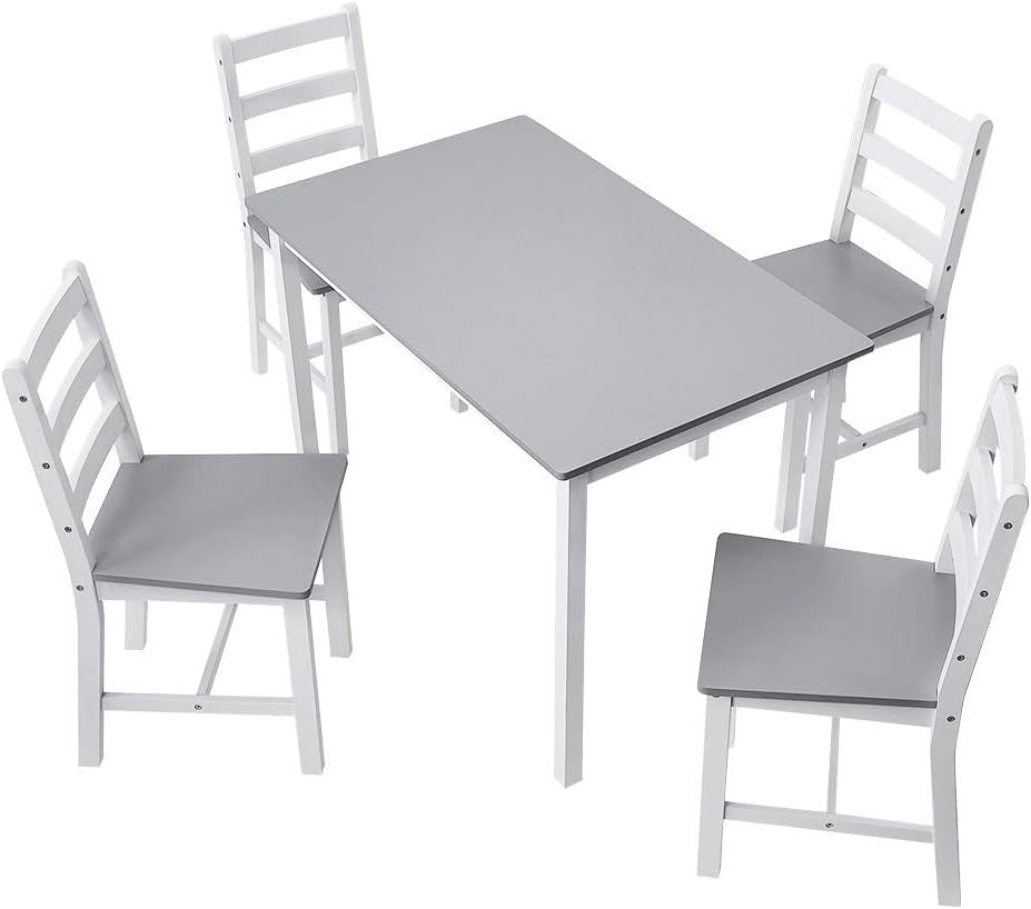 4 Seater Wooden Dining Table Set Grey White | Kitchen Room Furniture