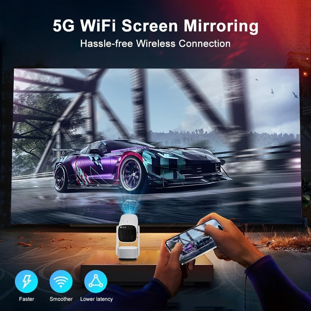 Portable 4K Smart Projector WiFi 6 Bluetooth Auto Keystone Battery