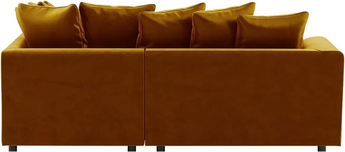 Gold Plush Velvet L-Shaped Corner Sofa RH Full Foam Cushions 4 Seater