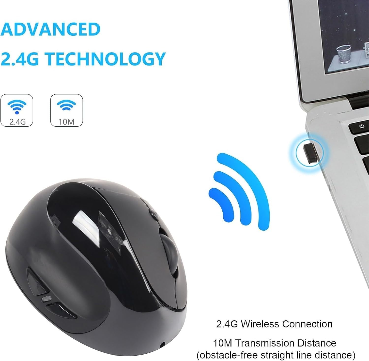 Left Hand Vertical Wireless Mouse Rechargeable 1600 DPI 6 Buttons