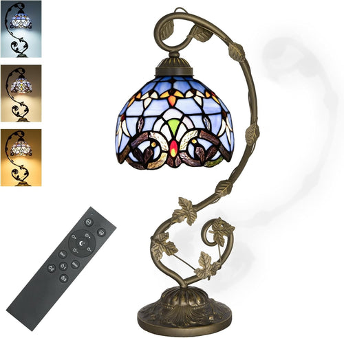 Stained Glass Desk Lamp Remote Dimming 3 Color Temp 11x11 Inch