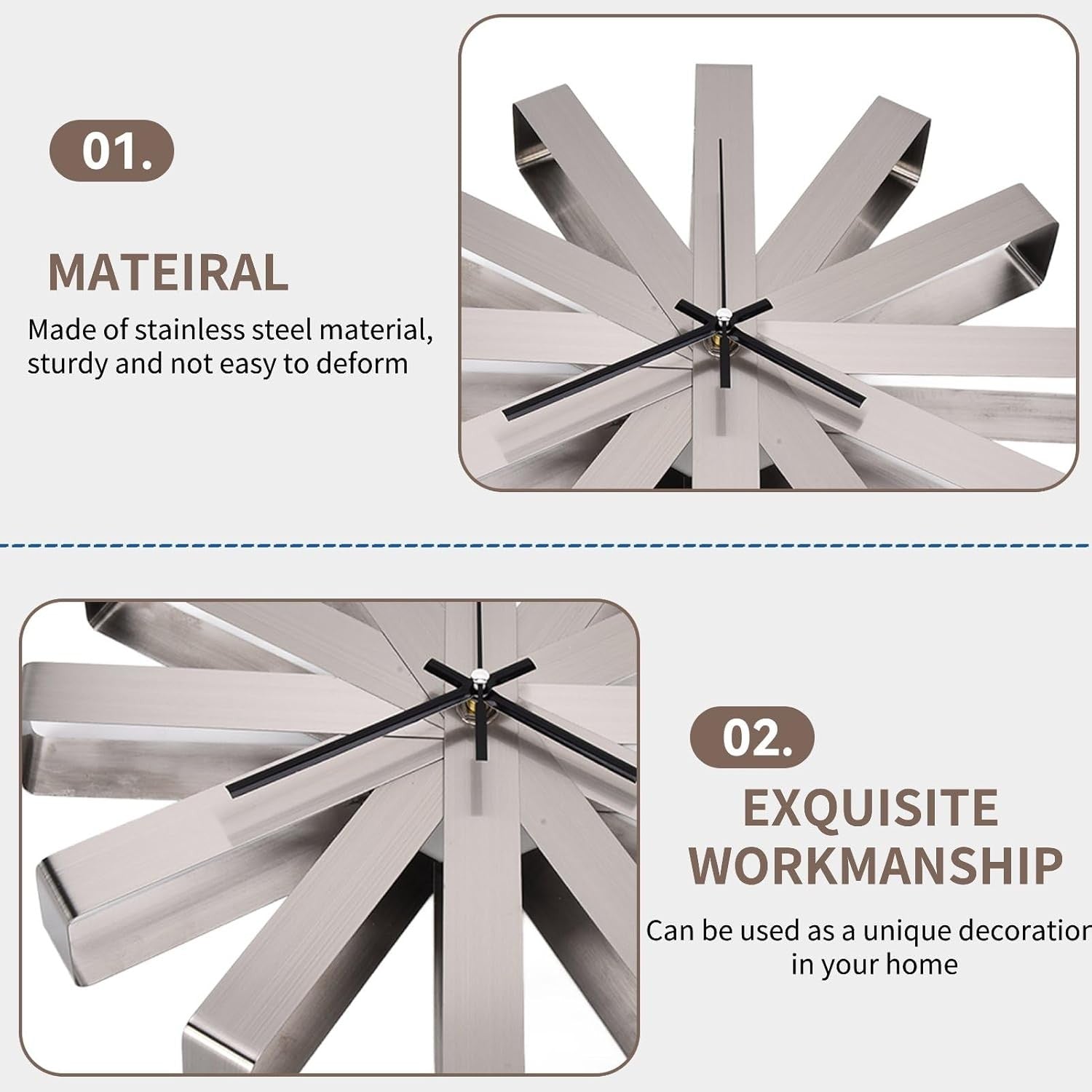 Modern Stainless Steel Wall Clock 11.8" Silent Non-Ticking Decorative Home Clock