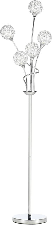 5 Light Floor Lamp Silver Standing Modern Crystal Shade Living Room Bedroom