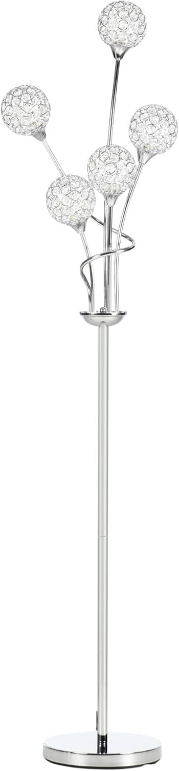 5 Light Floor Lamp Silver Standing Modern Crystal Shade Living Room Bedroom